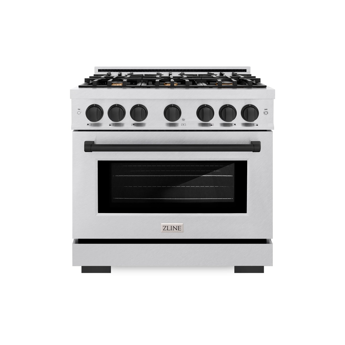 ZLINE Autograph Edition 36 in. 5.2 cu. ft. Select Gas Range with 6 Burner Cooktop and Convection Gas Oven in DuraSnow® Stainless Steel and Matte Black Accents (HGRSZ-36-MB)