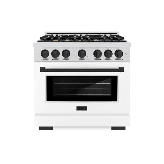 ZLINE Autograph Edition 36 in. 5.2 cu. ft. Select Gas Range with 6 Burner Cooktop and Convection Gas Oven in DuraSnow® Stainless Steel with White Matte Door and Matte Black Accents (HGRSZ-WM-36-MB)