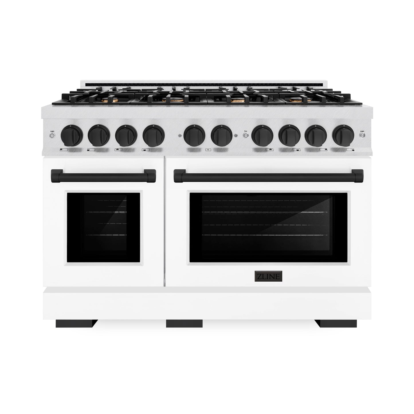 ZLINE Autograph Edition 48 in. 6.7 cu. ft. Select Double Oven Gas Range with 8 Burner Cooktop in DuraSnow® Stainless Steel with White Matte Doors and Matte Black Accents (HGRSZ-WM-48-MB)