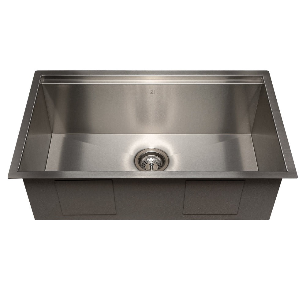 ZLINE 30" Garmisch Undermount Single Bowl Fingerprint Resistant Stainless Steel Kitchen Sink with Bottom Grid and Accessories (SLS-30S)