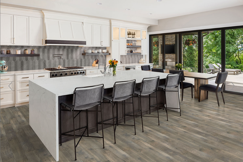 Brook Timberwood Flooring featured in a kitchen and dining room