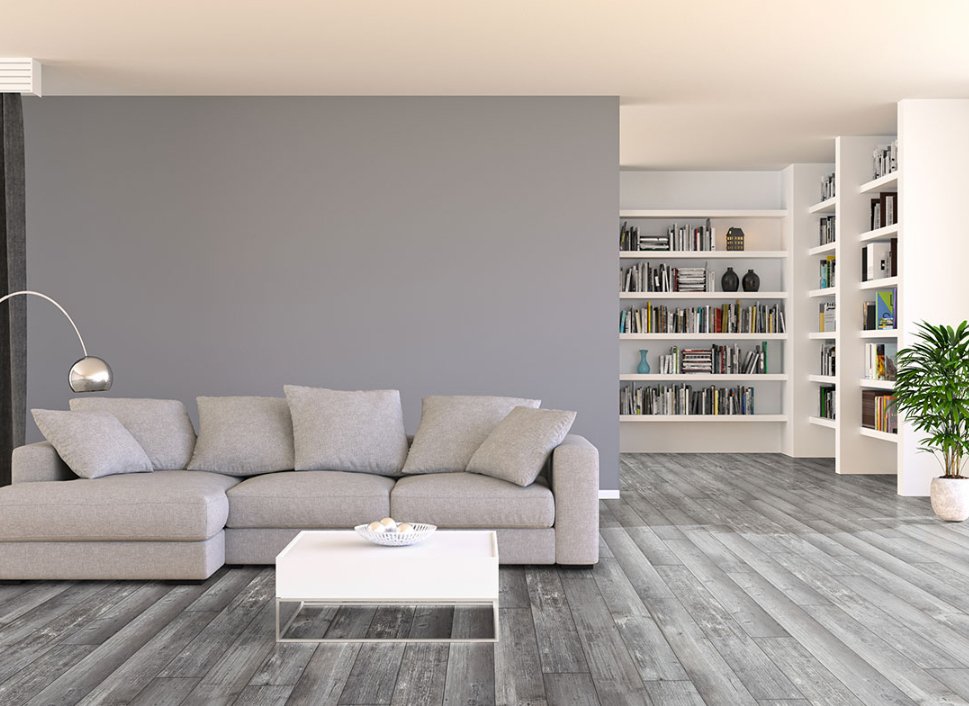 Andover Kingsdown Gray - Luxury Vinyl Flooring featured in a living room and office