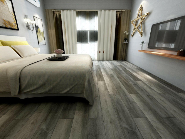 Cyrus 2.0 Katella Ash Luxury Vinyl Plank Flooring 20 MIL - Luxury Vinyl Flooring featured in a bedroom