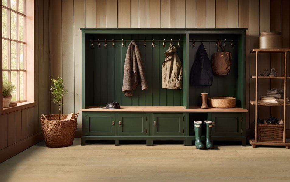 Laurel Larkin - Luxury Vinyl Flooring featured in a classic looking mudroom