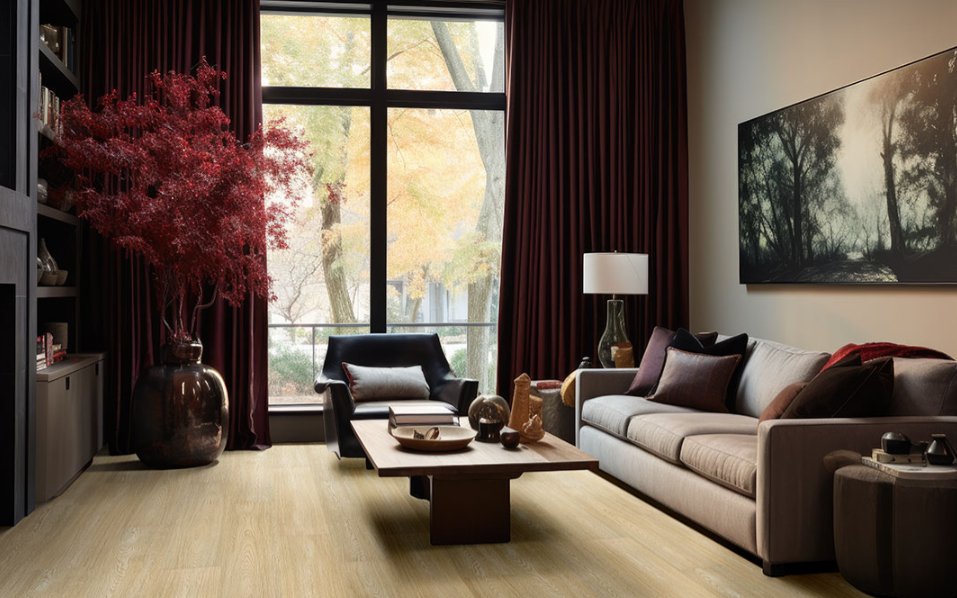 Laurel Malta - Luxury Vinyl Flooring featured in a rich warm tone living room