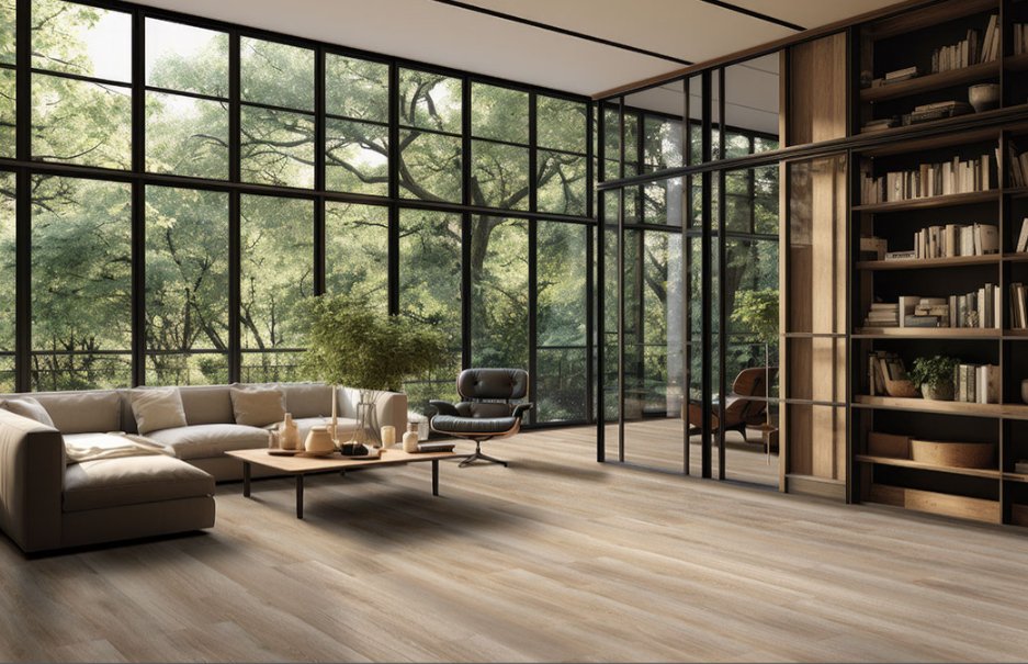 Laurel Reserve Flaxen - Luxury Vinyl Flooring featured in library with a view