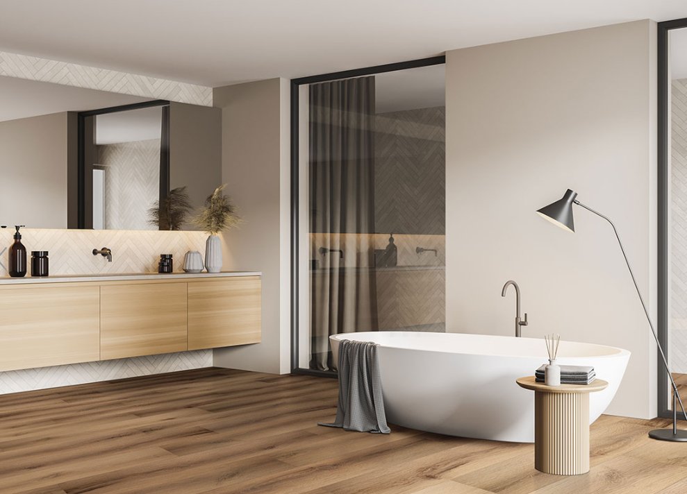 Laurel Reserve Scandi - Luxury Vinyl Flooring featured in a modern master bath