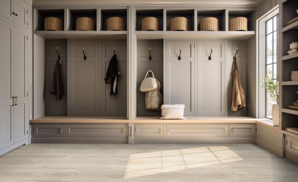 Laurel Reserve Shasta Grove - Luxury Vinyl Flooring featured in a stylish mudroom