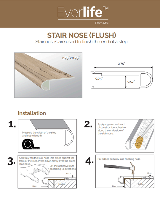 STAIR NOSE FLUSH 2.75"x0.75”x94" - Lu