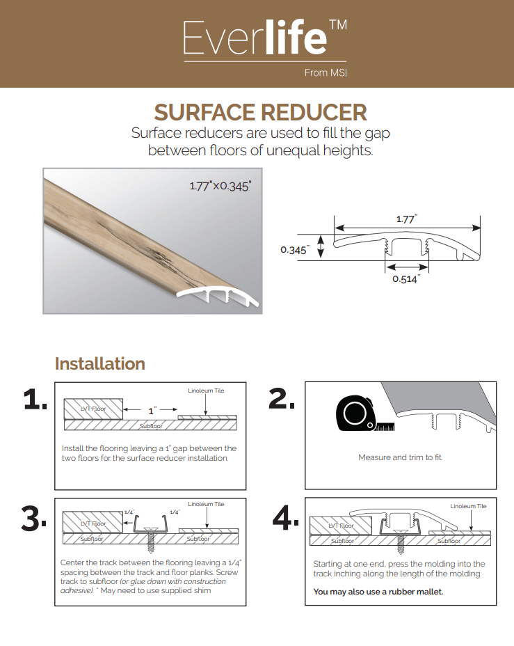 SURFACE REDUCER 1.77"x0.345”x94" - Luxury Vinyl Flooring For Less