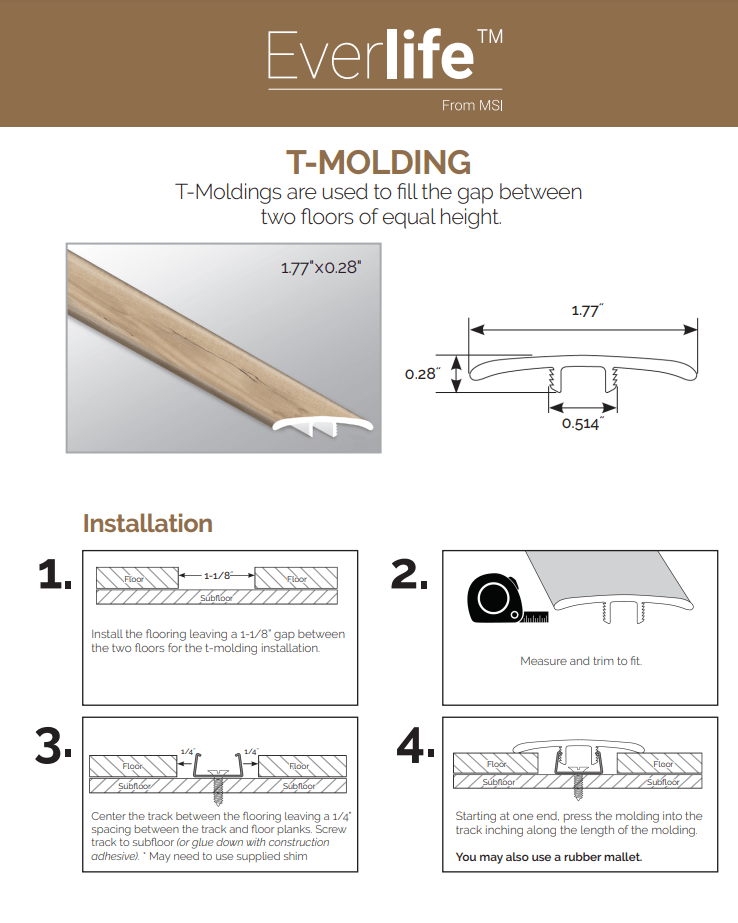 T-MOLDING 1.77"x0.28”x94" - Luxury Vinyl Flooring For Less