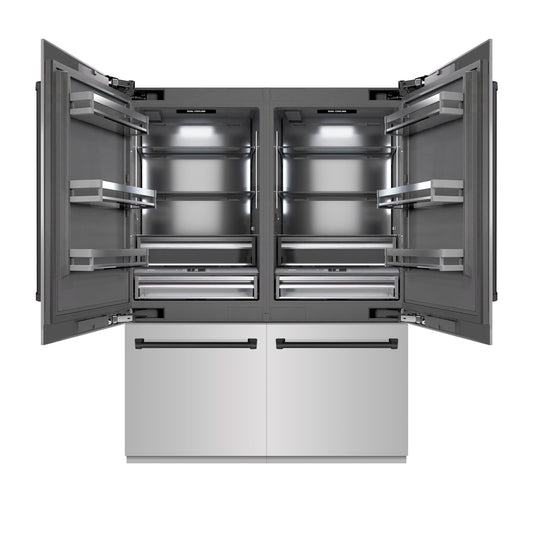 ZLINE Autograph Edition 60 in. 32.2 cu. ft. French Door Built-In Bottom Freezer Refrigerator with Water Dispenser and Ice Maker in Stainless Steel with Graphite Gray Interior and Matte Black Accents (GRBIVZ-304-60MB)