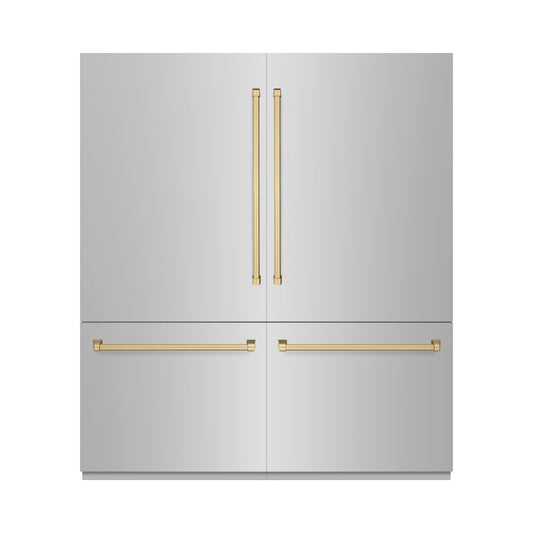 ZLINE Autograph Edition 72 in. 39.6 cu. ft. French Door Built-In Bottom Freezer Refrigerator with Water Dispensers and Ice Makers in Stainless Steel with Champagne Bronze Accents (RBITZ-304-72CB)