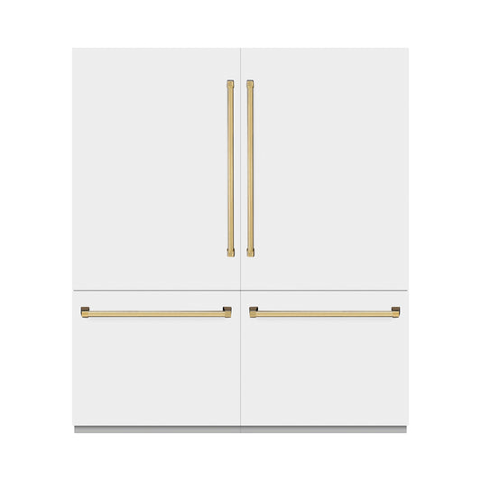 ZLINE Autograph Edition 72 in. 39.6 cu. ft. French Door Built-In Bottom Freezer Refrigerator with Water Dispensers and Ice Makers in White Matte and Polished Gold Accents (RBITZ-WM-72-G)